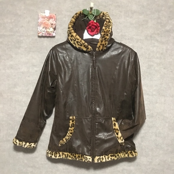 Big Chill Jackets & Blazers - BIG CHILL BROWN HOODED COAT LEOPARD FUR 14/16 LG.